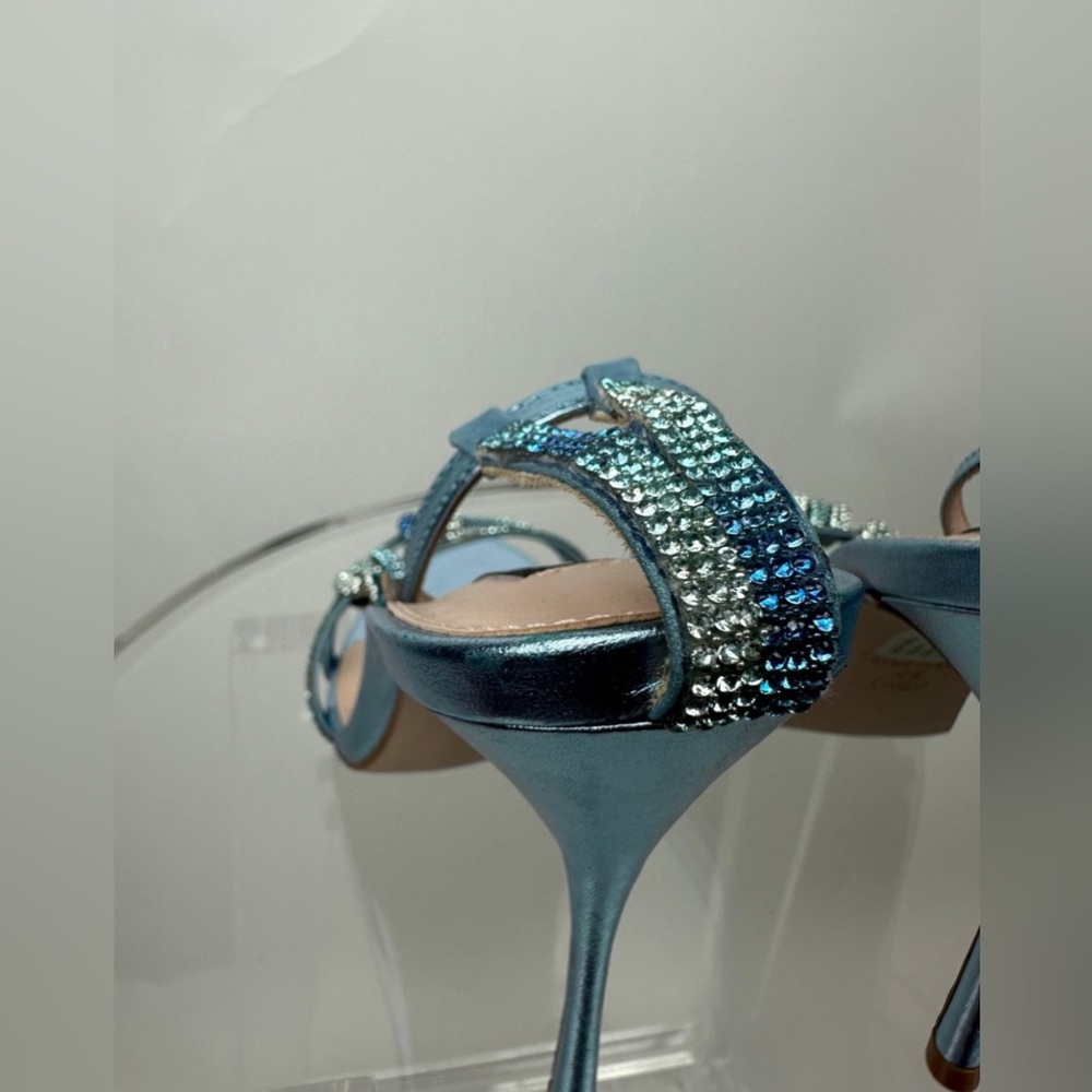 AQUA RHINESTONE STRAPY SANDAL HEELS - Picture 9 of 11